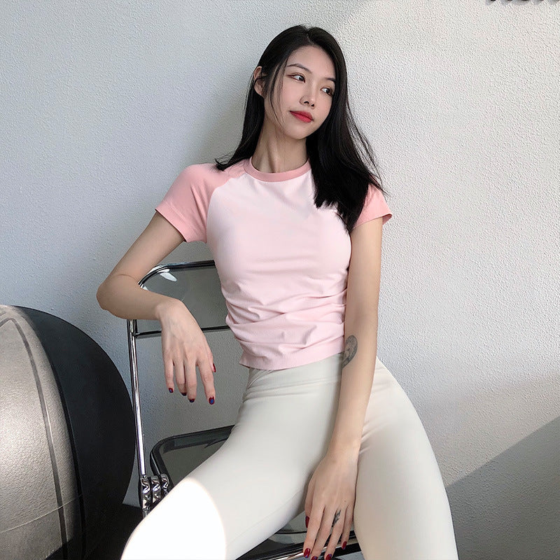 Fashionable Fitted Raglan Sleeve Activewear Top for WomenWorkout Short Sleeve, Running Casual Quick-Dry T-Shirt