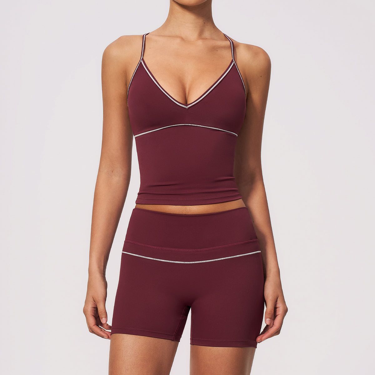 New Fleece Color-Blocking Activewear Set V-Neck Halter Waist-Tightening High-Waisted Outdoor Fitness Yoga Wear for Women