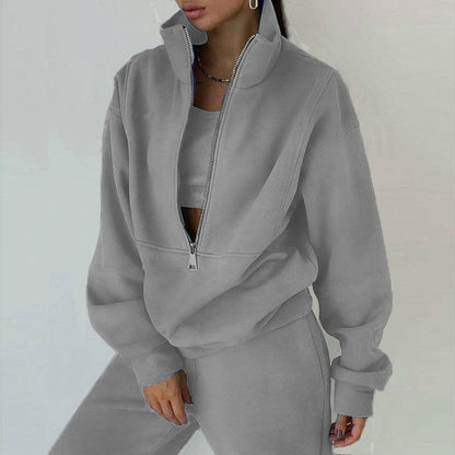 Women's Two-Piece Sweater Fleece Sports Street  Activewear Set