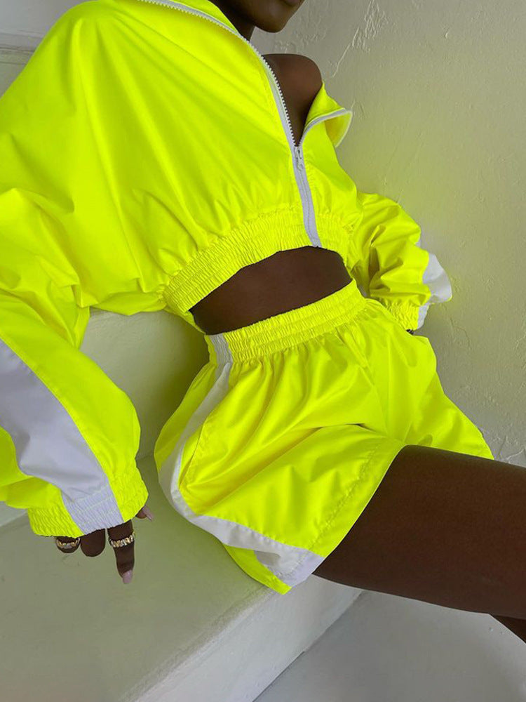 Fashionable Women's Long Sleeve Zipper Hoodie and Shorts Set, Casual Two-Piece Activewear Outfit