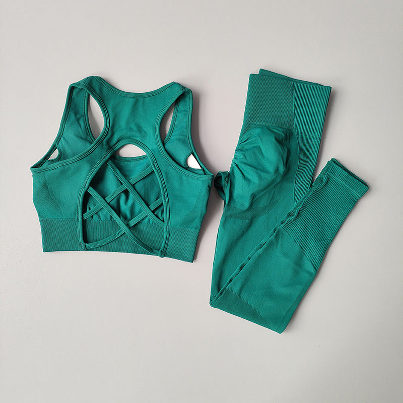 Running yoga suit beautiful back exercise set for women