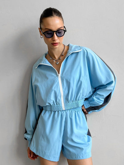 Fashionable Women's Long Sleeve Zipper Hoodie and Shorts Set, Casual Two-Piece Activewear Outfit