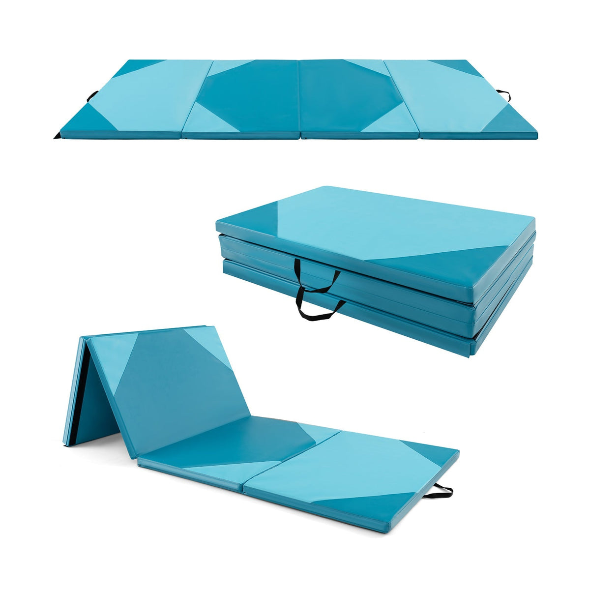10 Feet x 4 Feet x 2 Inch Folding Exercise Mat with Hook and Loop Fasteners