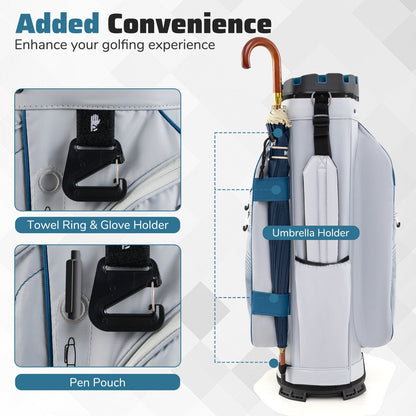 Molded Lock Top Golf Cart Bag with 14-Way Full Length Dividers and 11 Pockets