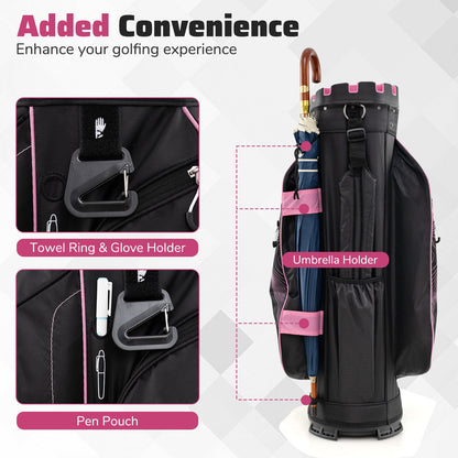 Molded Lock Top Golf Cart Bag with 14-Way Full Length Dividers and 11 Pockets