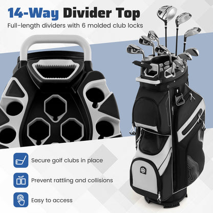 Molded Lock Top Golf Cart Bag with 14-Way Full Length Dividers and 11 Pockets