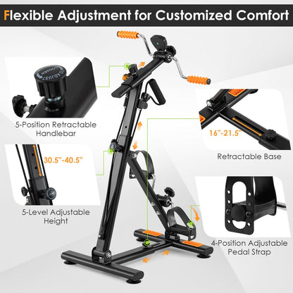 Pedal Exerciser with Adjustable Resistance for Arm and Leg Workout-Orange