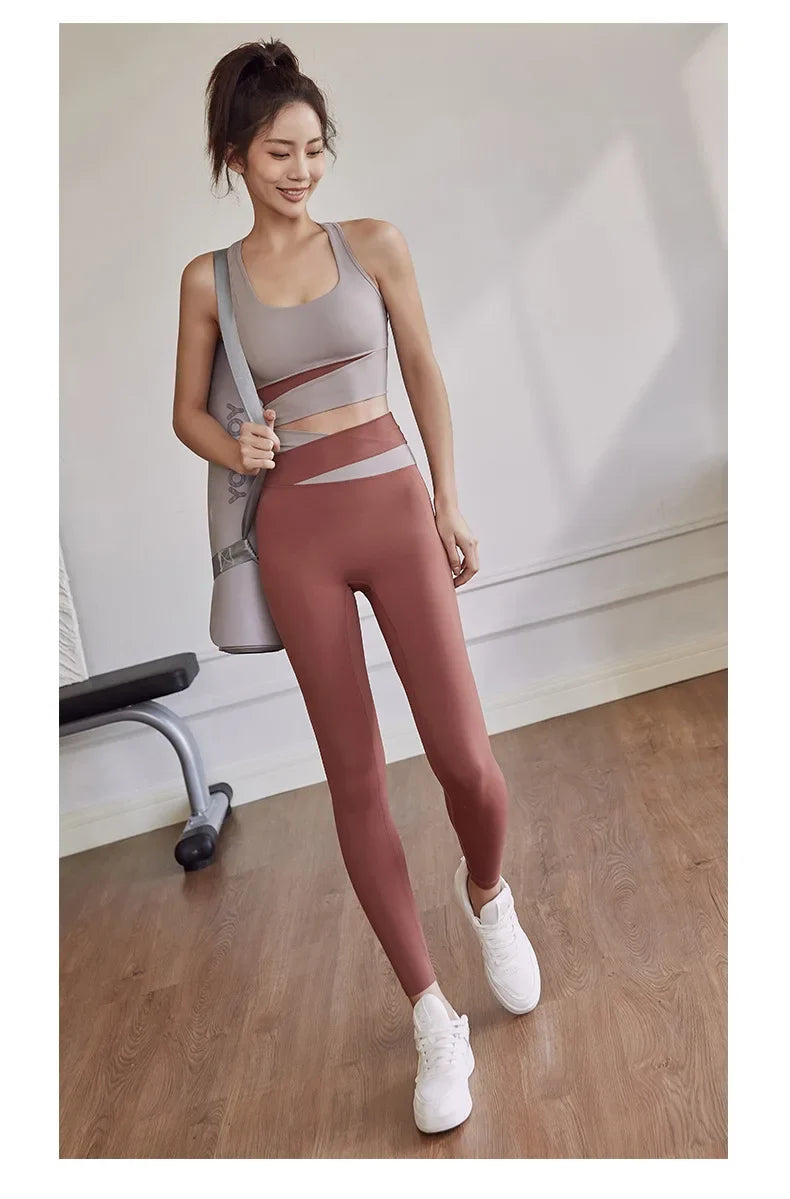 Two Piece Yoga Set Women Sportswear Suit Outfit Gym Leggings With Bra Pants Sports Bra Shorts For Fitness Clothing Workout Set