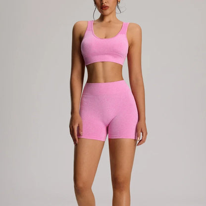 2pcs/set Yoga Sport Bra Shorts Set Sportswear Woman Gym High Waist Seamless Workout Shorts Leggings Activewear Women's Tracksuit
