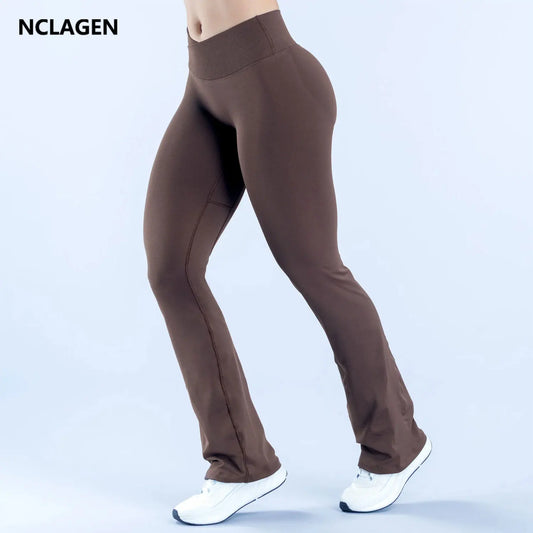NCLAGEN Vision Flares Women Seamless Gym Yoga Pants High Cross Waist Fashion Sports Leggings Fitness Wide-leg Workout Trousers