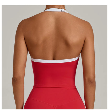 Hanging Neck Top Women Sports Bra Push Up Fitness Yoga Bra Color Blocked Underwear Gym Sport Tops Women Running Vest Bralette