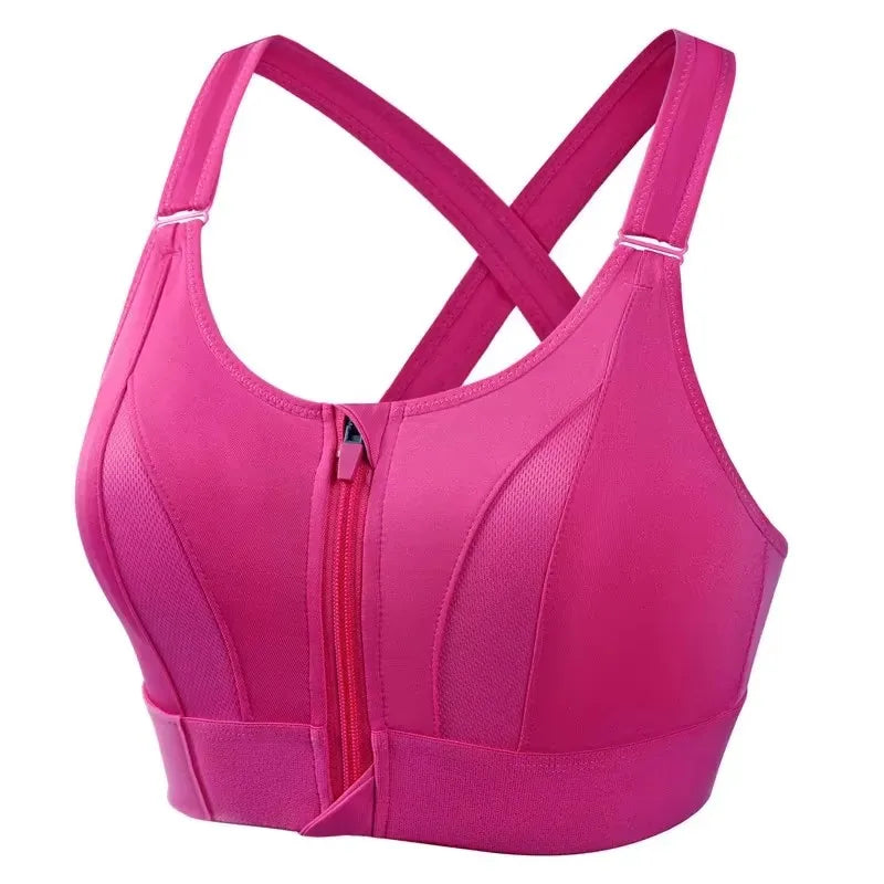 Sports Bras For Women Front Zipper Adjustable Strap Shockproof Elastic Fitness Athletic Brassiere Slim Yoga Crop Top