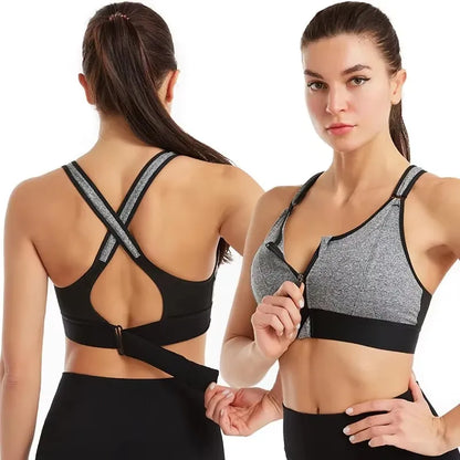 Sports Bras For Women Front Zipper Adjustable Strap Shockproof Elastic Fitness Athletic Brassiere Slim Yoga Crop Top