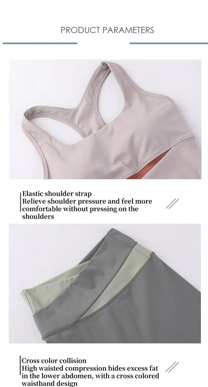 Two Piece Yoga Set Women Sportswear Suit Outfit Gym Leggings With Bra Pants Sports Bra Shorts For Fitness Clothing Workout Set