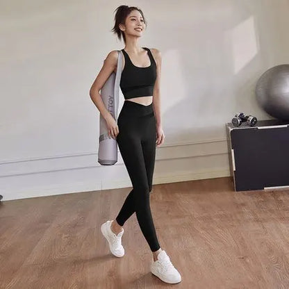 Two Piece Yoga Set Women Sportswear Suit Outfit Gym Leggings With Bra Pants Sports Bra Shorts For Fitness Clothing Workout Set