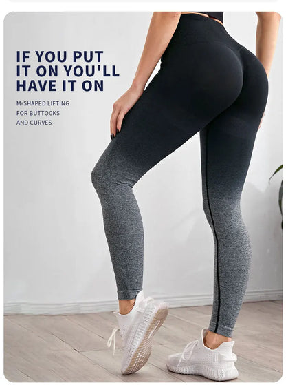 Gradient Color Energy Legging Women Workout Fitness Jogging Running Leggings Gym Tights Stretch Sportswear Yoga Pants