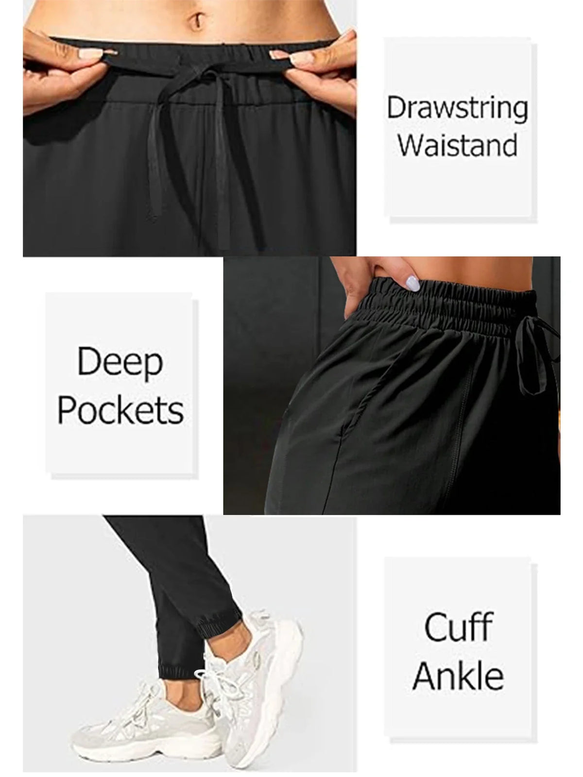Loose running and fitness pants, women's side pockets, outdoor casual sports pants, ankle tied yoga pants