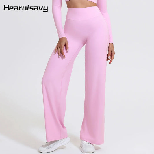Hearuisavy Summer Straight-Leg Sports Pants Women Gym Clothing Fitness Tights Naked Feeling Compression Wide Leg Yoga Leggings