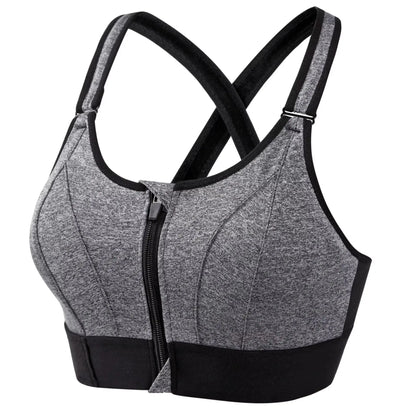 Sports Bras For Women Front Zipper Adjustable Strap Shockproof Elastic Fitness Athletic Brassiere Slim Yoga Crop Top