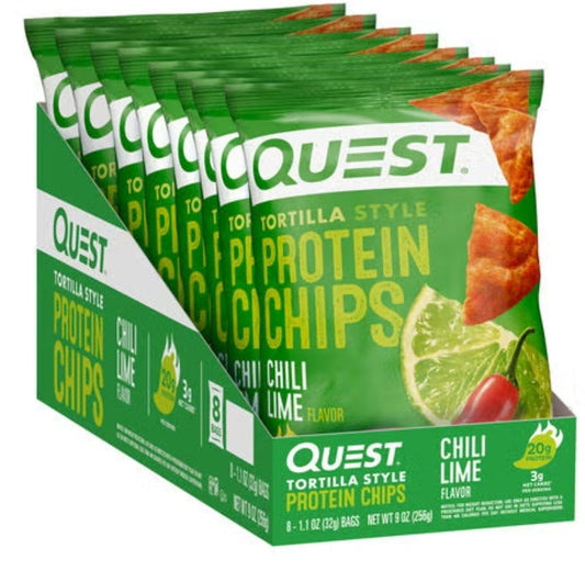 QUEST PROTEIN CHIPS TORTILLA CHILI LIME 8PK