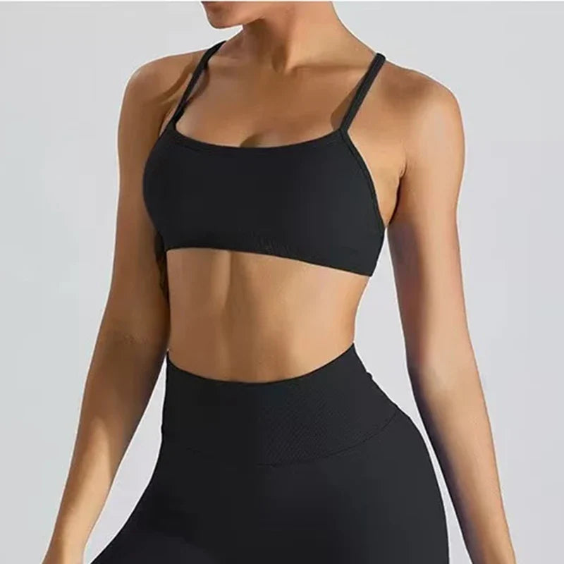 Seamless 2PCS Leggings Set Women Seamless Yoga Set High Waist Scrunch Butt Shorts With Halter Sports Bras Workout Gym Suit Set