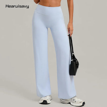 Hearuisavy Women Straight-Leg Sports Pants Gym Clothing Naked Feeling Compression Wide Leg Yoga Leggings Pilates Fitness Tights