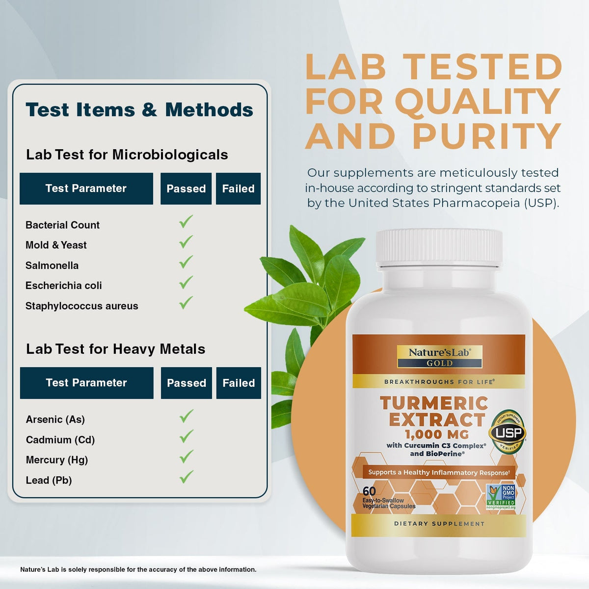 Nature's Lab Gold Turmeric Extract with Curcumin C3 and BioPerine - 60 capsules
