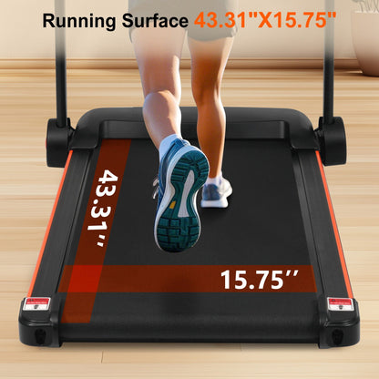 2.5Hp Quiet Folding Treadmill With Heart Rate Sensor, 300Lbs Weight Capacity, With USB Charge Station For Android & Bluetooth Speaker, 6 Shock Absorbing - Black