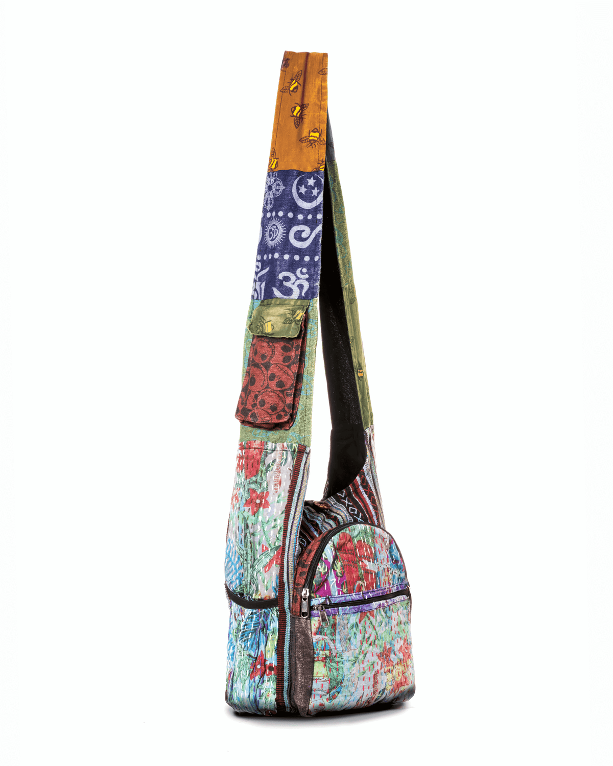Kathmandu Collection Vintage Patchwork Hobo Bag with Water Bottle Pockets