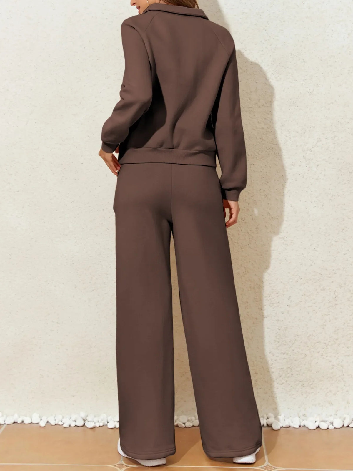 Collared Sweatshirt and High Waist Pants Active Set