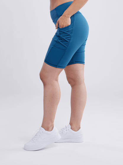 JupiterGear High-Waisted Workout Shorts with Pockets & Criss Cross Design