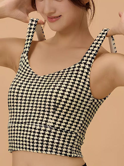 Crisscross Back Houndstooth Active Bra