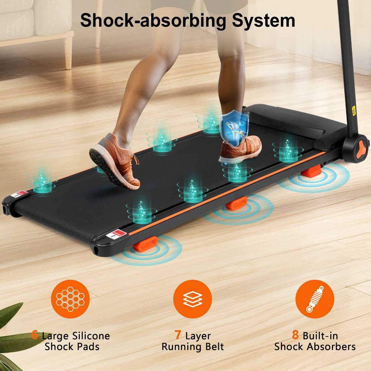 2.5Hp Quiet Folding Treadmill With Heart Rate Sensor, 300Lbs Weight Capacity, With USB Charge Station For Android & Bluetooth Speaker, 6 Shock Absorbing - Black