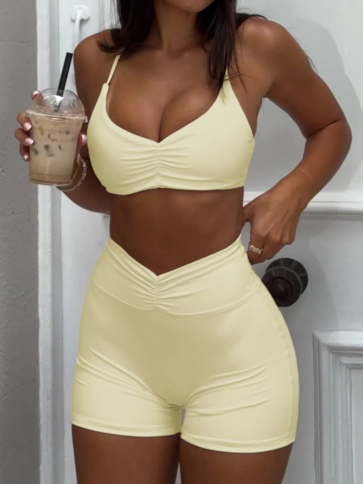 Ruched Sports Bra and High-Waisted Shorts Active Set