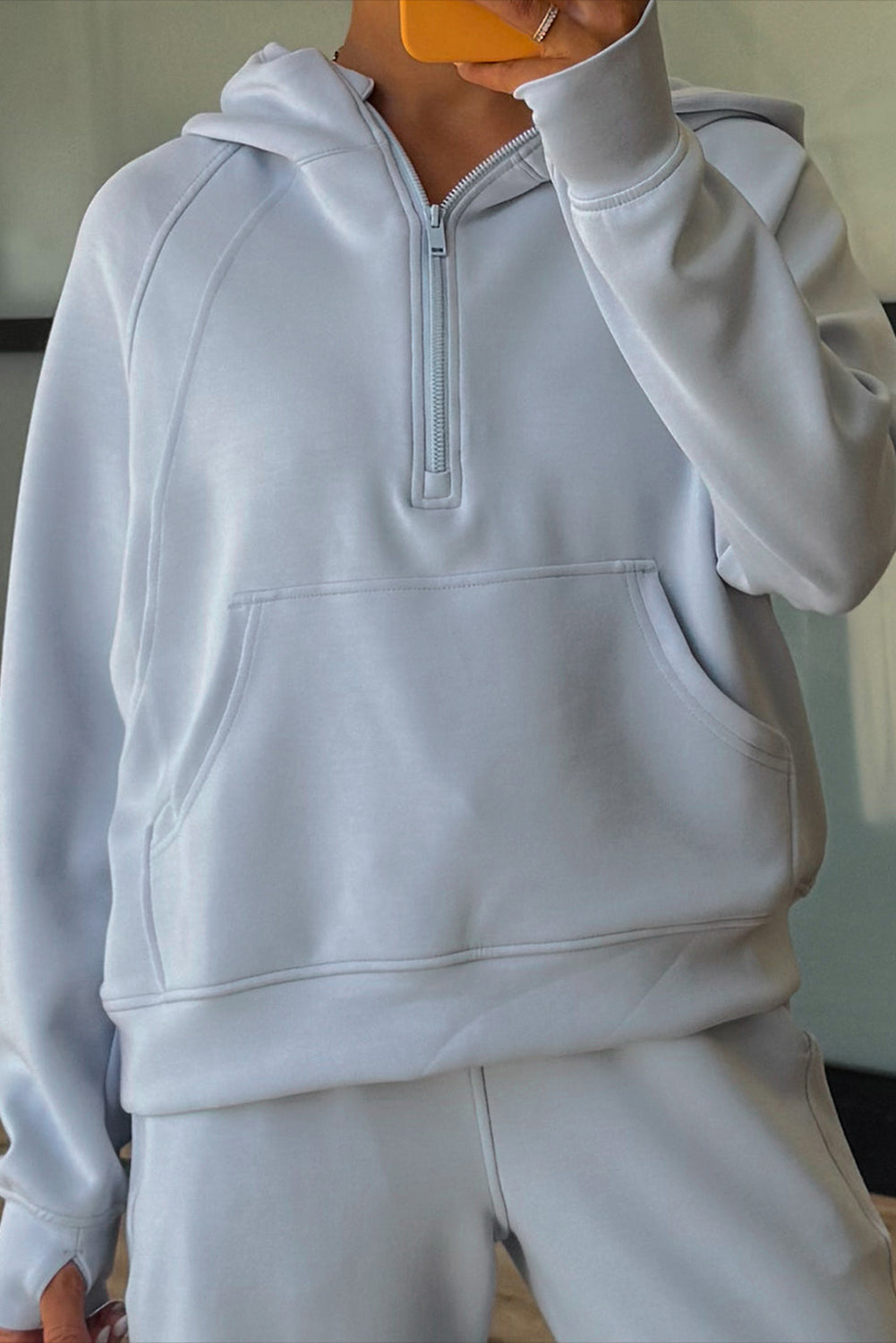 Beau Blue Half Zip Thumbhole Sleeve Hoodie Active Pants 2pcs Outfit