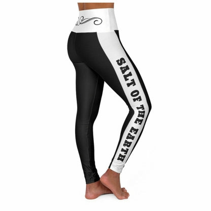 Womens High Waist Fitness Leggings - Black and White Salt of the Earth