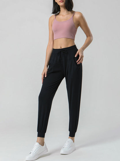 Women's Drawstring Waist Sports Stretch Pants - Nude Sweatpants
