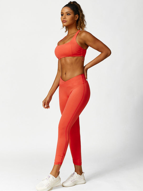 Women's Drawstring Sports Bra - Breathable Nylon Yoga Top