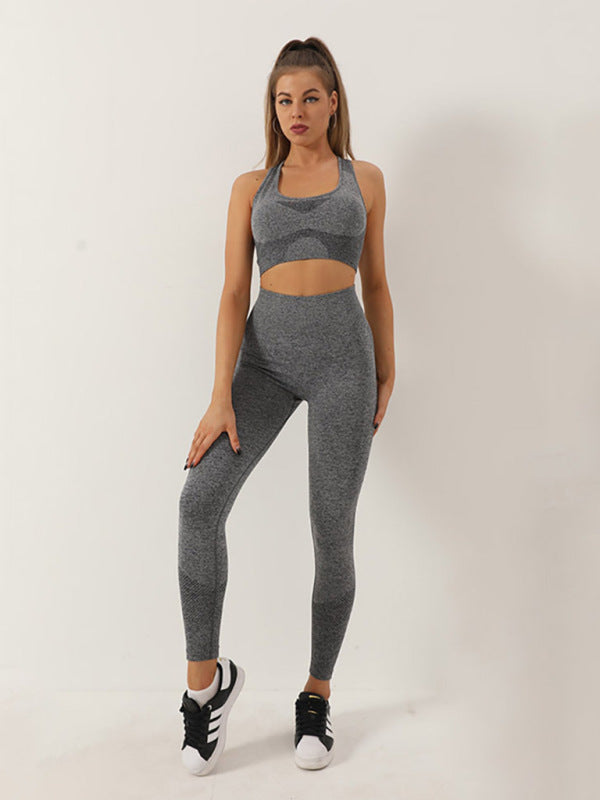 Women's Seamless Athletic Set - Dotted Sports Bra & High-Waist Leggings