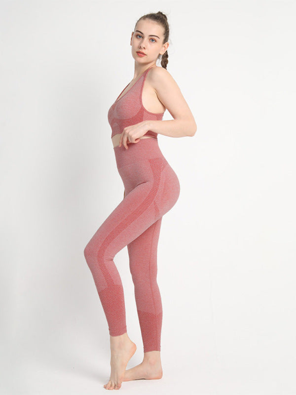 Women's Seamless Athletic Set - Dotted Sports Bra & High-Waist Leggings