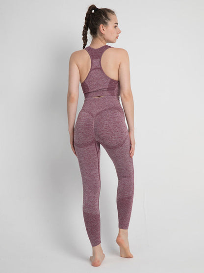 Women's Seamless Athletic Set - Dotted Sports Bra & High-Waist Leggings