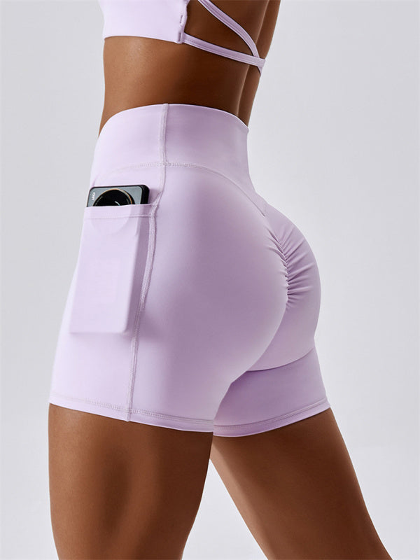 Women's Hip Pocket Crossover Waist Leggings Sports Shorts