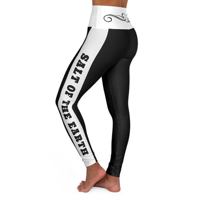 Womens High Waist Fitness Leggings - Black and White Salt of the Earth