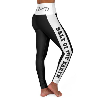 Womens High Waist Fitness Leggings - Black and White Salt of the Earth